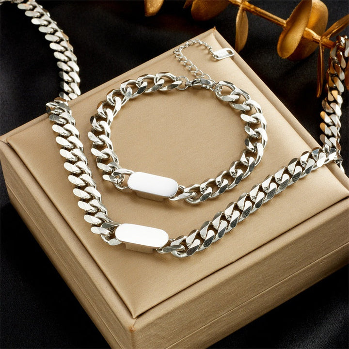 Gold Titanium Steel Hip Hop Women Men Chunky Necklace