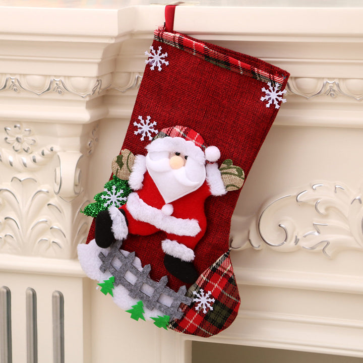 Medium Linen Socks Christmas Decorations Gift Bag