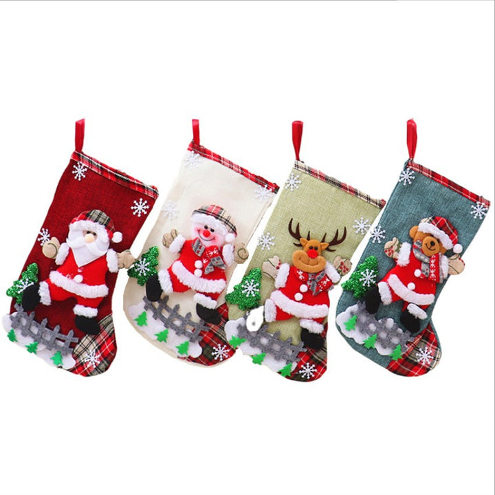 Medium Linen Socks Christmas Decorations Gift Bag