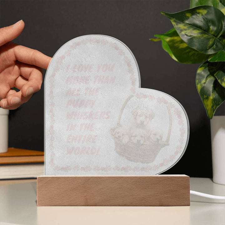 Glowing Love: LED Heart-Shaped Night Light with Rose Ring and Adorable Puppies – A Heartwarming Gift for Your Dog Loving Sigbificant Other!