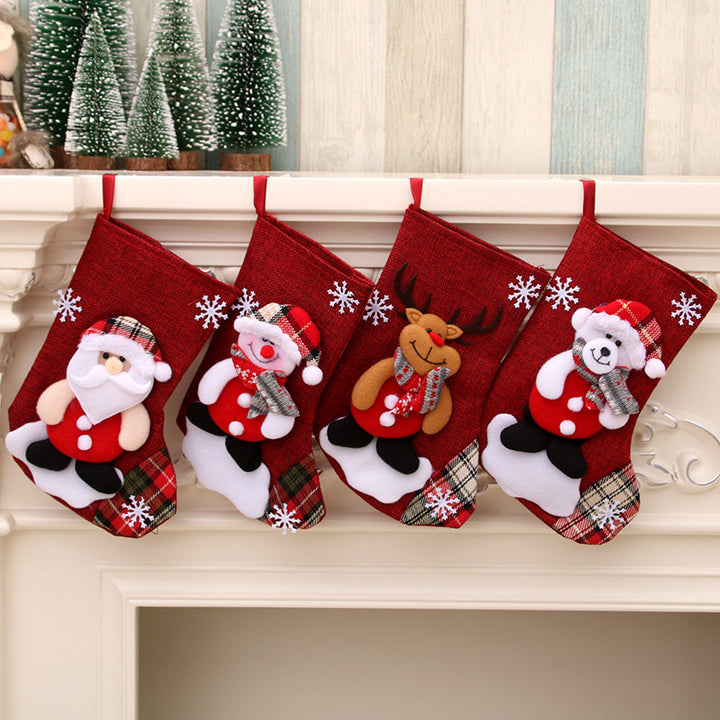 Medium Linen Socks Christmas Decorations Gift Bag