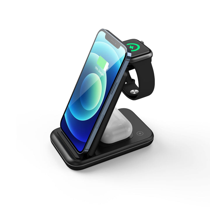 Experience Next-Level Convenience with the Three-in-One Wireless Charger – Charge, View, and Protect Simultaneously!